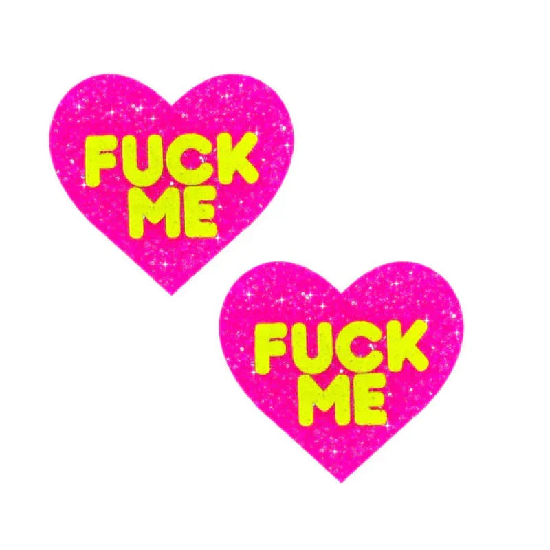 F*Ck Me Blacklight Neon Super Sparkle Nipple Cover Pasties Pink Glitter - MyPleasure