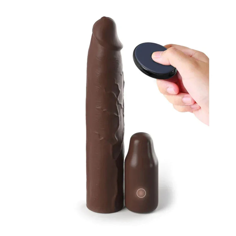 Fantasy X-Tensions Elite 9 Inch Sleeve Vibrating 3 Inch Plug With Remote - Brown - MyPleasure