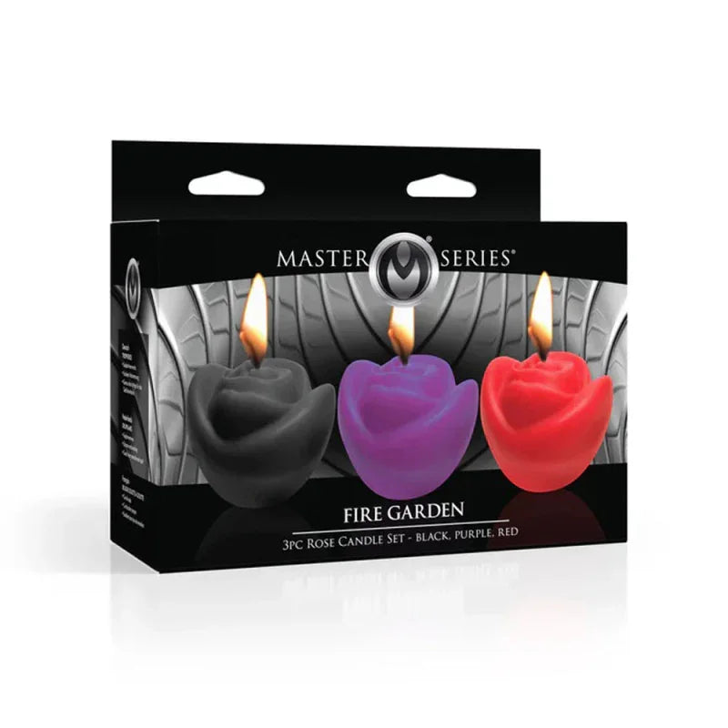 Fire Garden 3pc Rose Candle Set - Black, Purple, Red - MyPleasure