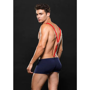 Fireman Bottom With Suspenders 2 Pc - Large/xlarge - Navy Blue/red - MyPleasure