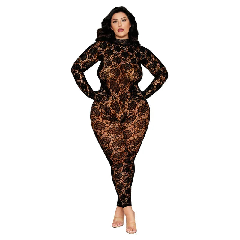 Gloved Bodystocking Dmnd - Queen Size - Black - MyPleasure
