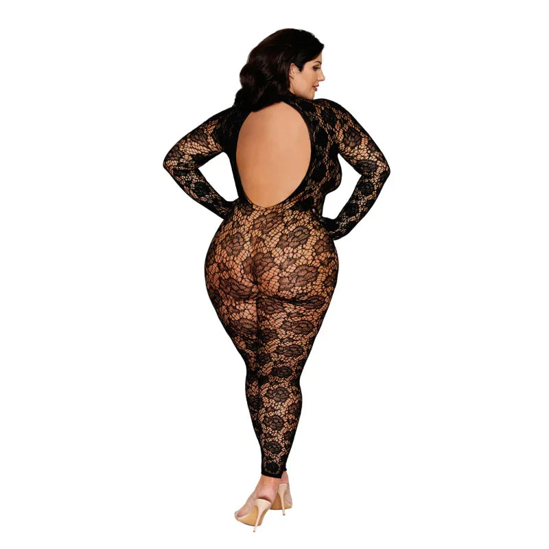 Gloved Bodystocking Dmnd - Queen Size - Black - MyPleasure