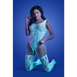 Illuminate Crotchless Teddy Bodystocking - One Size - White/blue - MyPleasure