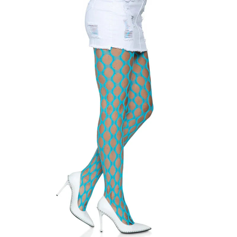 Jumbo Pothole Net Tights - Neon Blue - One Size Blue - One Size - MyPleasure