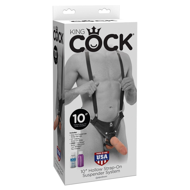 King Cock 10" Hollow Strap-on Suspender System -  Flesh