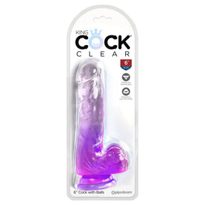 King Cock Clear 6 Inch With Balls - Purple - MyPleasure