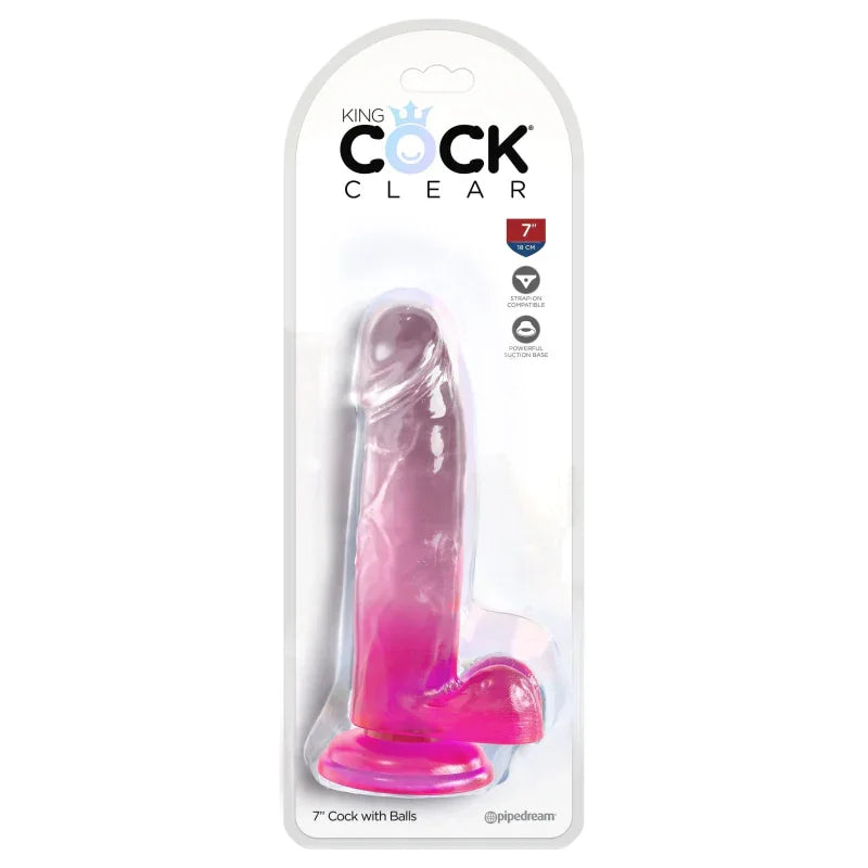 King Cock Clear 7 Inch With Balls - Pink - MyPleasure