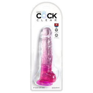King Cock Clear 8 Inch With Balls - Pink - MyPleasure