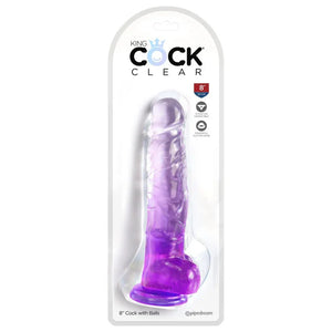 King Cock Clear 8 Inch With Balls - Purple - MyPleasure