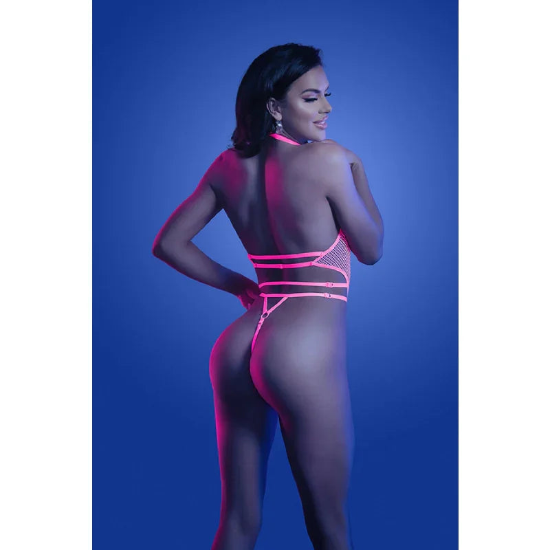 Knockout Plunge Halter Teddy - Medium/large - Neon Pink - MyPleasure