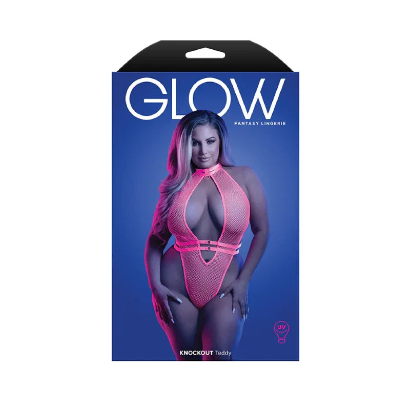 Knockout Plunge Halter Teddy - Queen - Neon Pink - MyPleasure