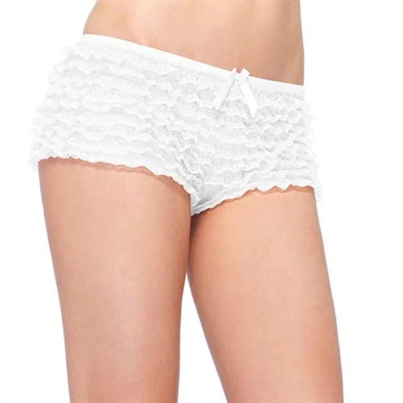 Lace Ruffle Tanga Shorts - One Size - White - MyPleasure