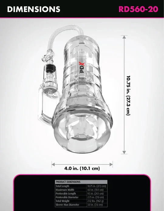 Pdx Elite Viewtube Vac XXL Pump See-Thru Ez-Grip Pump Stroker - Clear