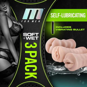 M for Men - 3-Pack Self-Lubricating Vibrating Stroker Sleeve Kit - Vanilla