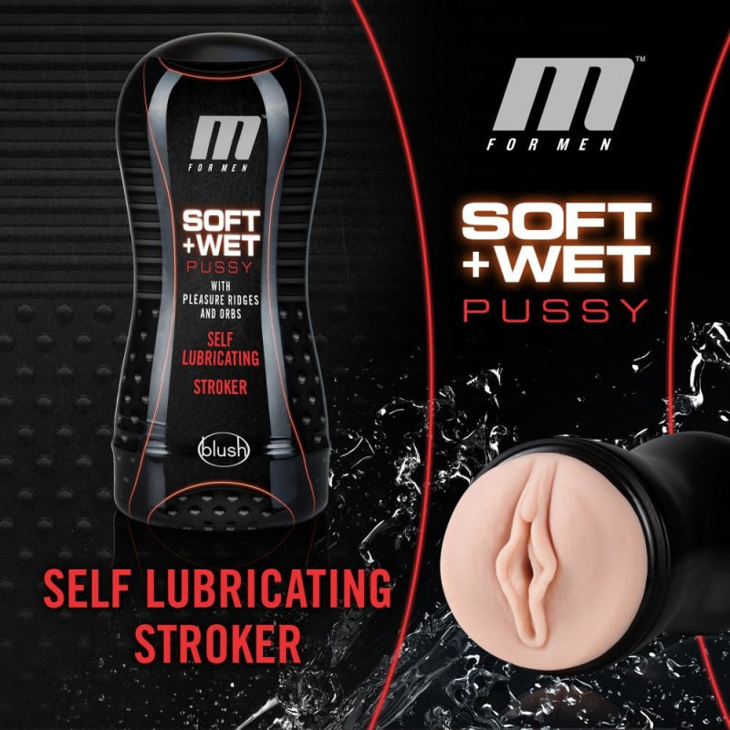 M for Men - Soft and Wet - Pussy With Pleasure Ridges and Orbs - Self Lubricating Stroker Cup - Vanilla - Masturbation Aids for Males