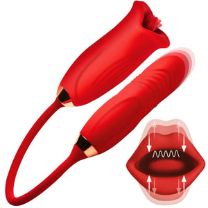Magic Kiss Kissing Clitoral Stimulator With Thrusting Vibrator - Red - MyPleasure