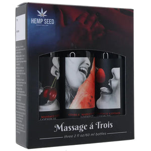 Massage a Trios Edible Massage Lotion Gift Set Box - Strawberry, Cherry, and Watermelon 2 Oz - MyPleasure