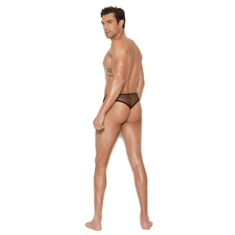 Men's Fishnet Thong Back Brief - Small/medium - Black - MyPleasure