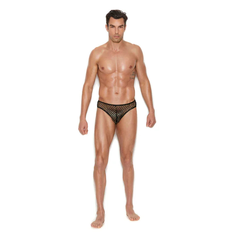Men's Fishnet Thong Back Brief - Small/medium - Black - MyPleasure