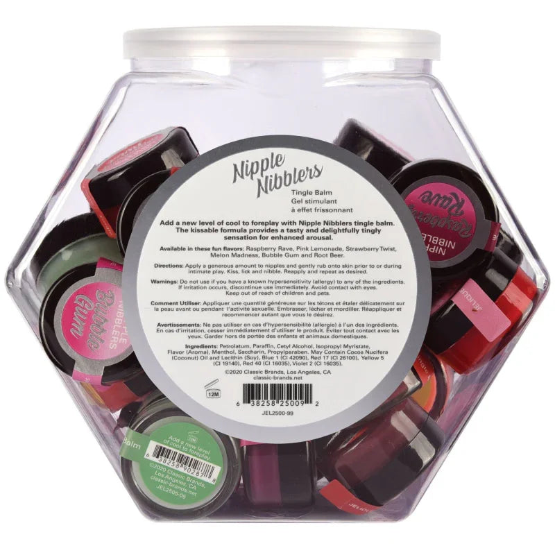 Nipple Nibblers Tingle Balm - 36 Pc. Bowl - 3gm Jars Assorted - MyPleasure