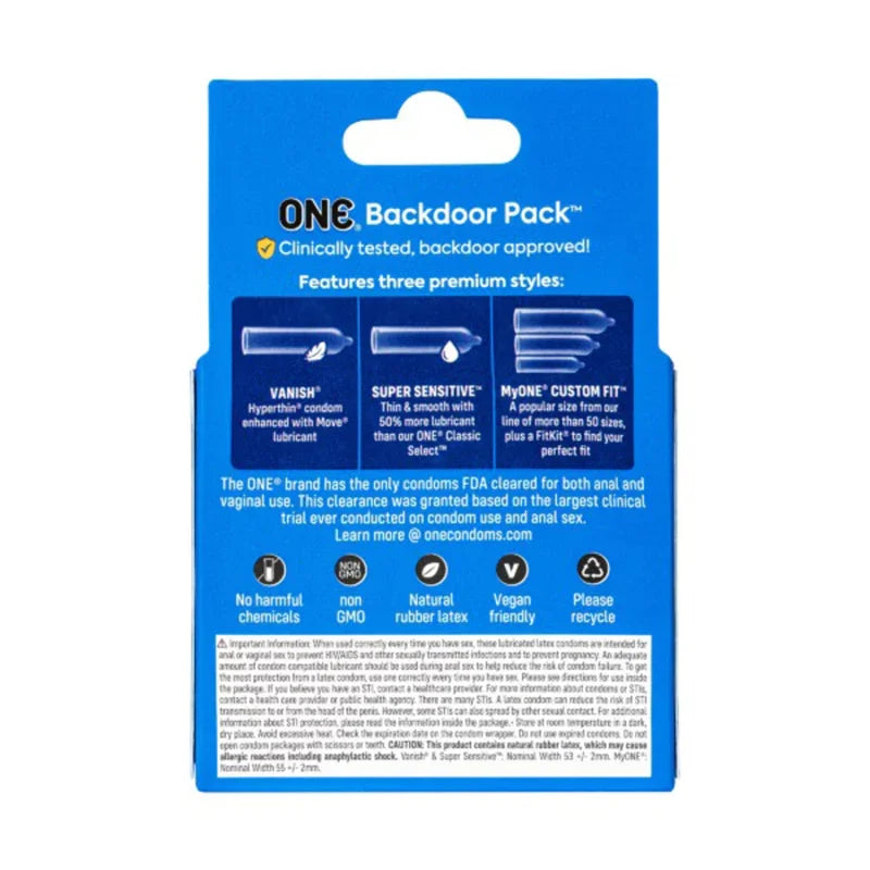 One Backdoor 3 Count Condoms - MyPleasure