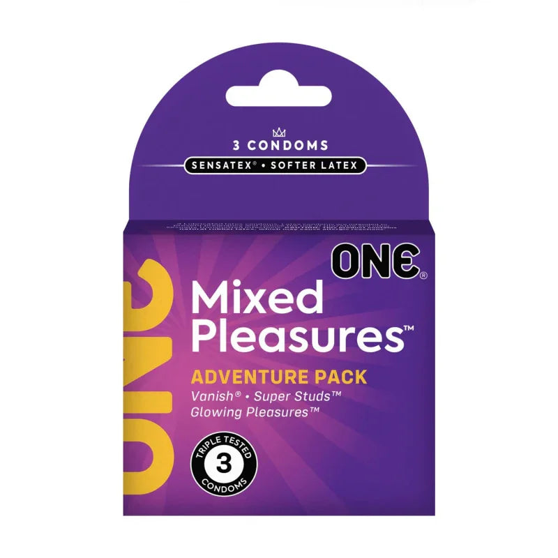 One Mixed Pleasures 3 Count Condoms - MyPleasure