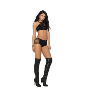 Opaque Bralette and Booty Shorts With Cut Out Detailing - One Size - Black - MyPleasure