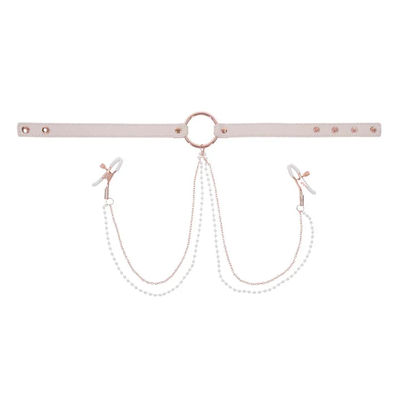 Peaches N Creame Collar With Nipple Clamps - Pink - MyPleasure