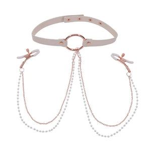 Peaches N Creame Collar With Nipple Clamps - Pink - MyPleasure