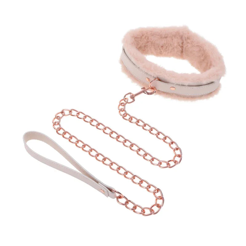 Peaches N Creame Fur Collar and Leash - Pink - MyPleasure