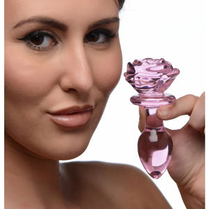 Pink Rose Glass Anal Plug - Medium - MyPleasure