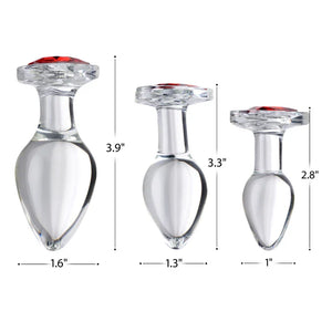 Red Heart Gem Glass Anal Plug Set - MyPleasure