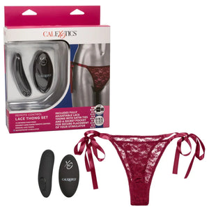 Remote Control Lace Thong Set - Burgundy - MyPleasure