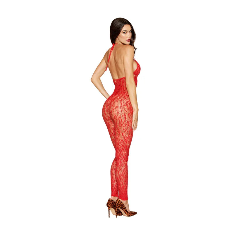Rhinestone Bodystocking Dmnd - One Size - Poinsettia - MyPleasure