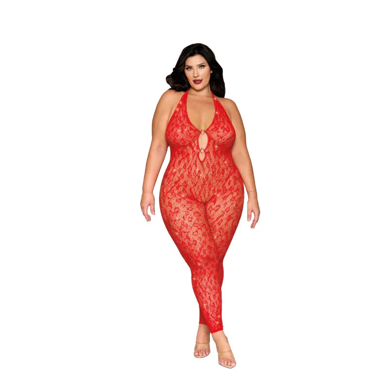 Rhinestone Bodystocking Dmnd - Queen Size - Poinsettia - MyPleasure