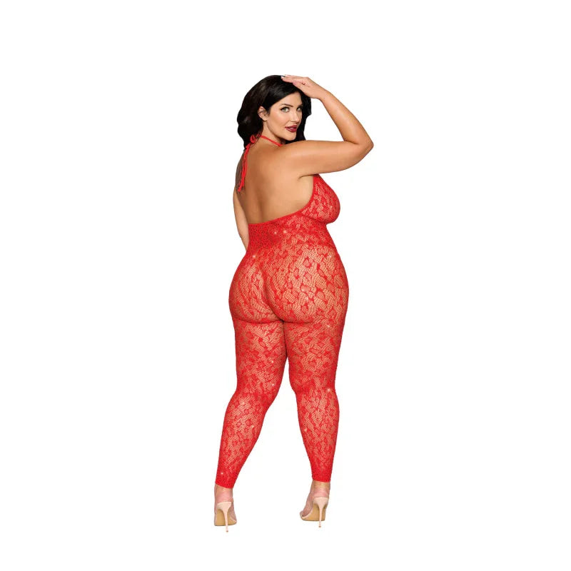 Rhinestone Bodystocking Dmnd - Queen Size - Poinsettia - MyPleasure