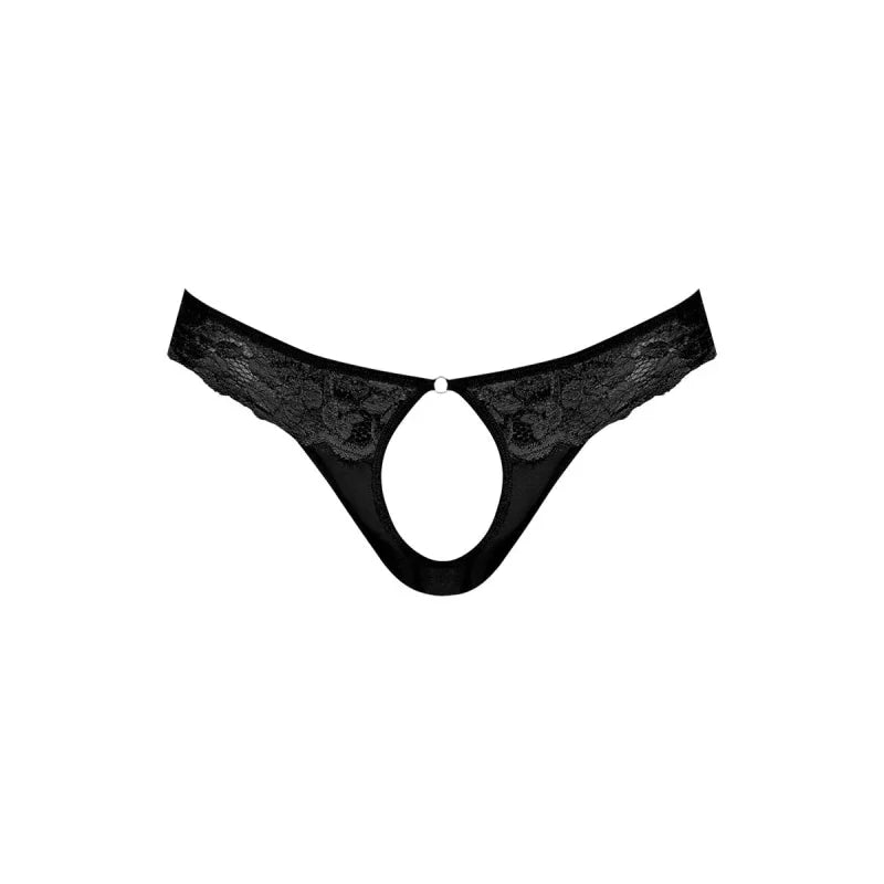 Sassy Lace - Open Ring Thong - Small/medium - Black - MyPleasure