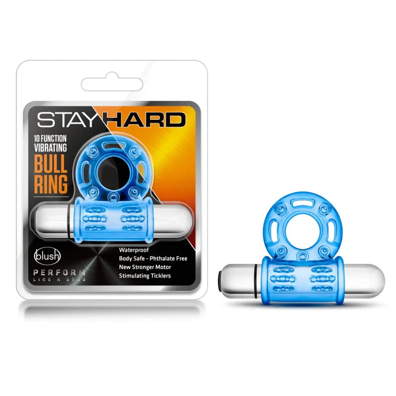 Stay Hard 10 Function Vibrating Bull Ring - Blue - MyPleasure