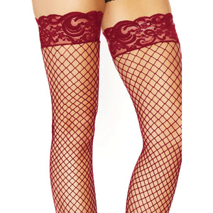 Stay Up Fishnet Thigh Highs - One Size - Burgundy - MyPleasure