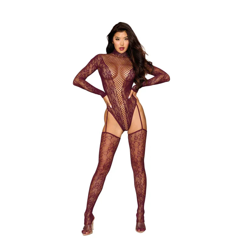 Teddy Bodystocking Dmnd - One Size - Cherry Lacquer - MyPleasure