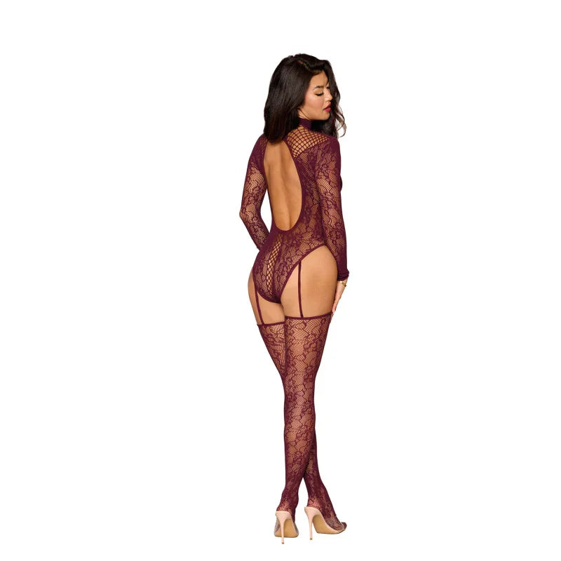 Teddy Bodystocking Dmnd - One Size - Cherry Lacquer - MyPleasure