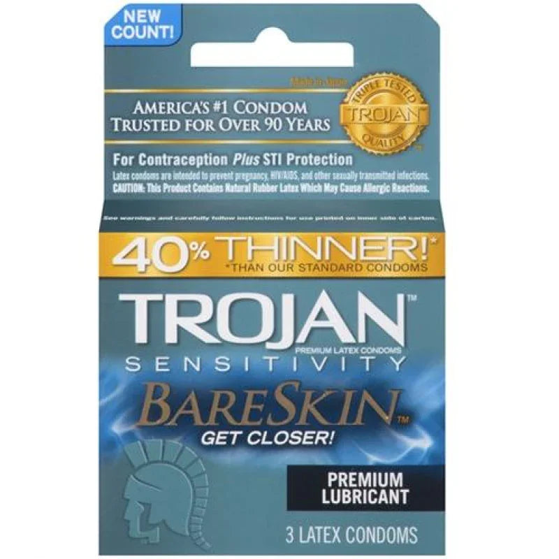 Trojan Sensitivity Bareskin Lubricated Condoms - 3 Pack - MyPleasure