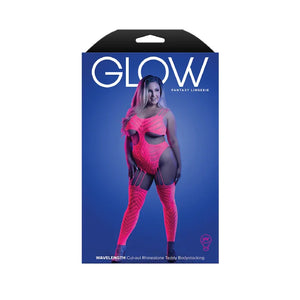 Wavelength Cutout Rhinestone Teddy Bodystocking - Queen - Neon Pink