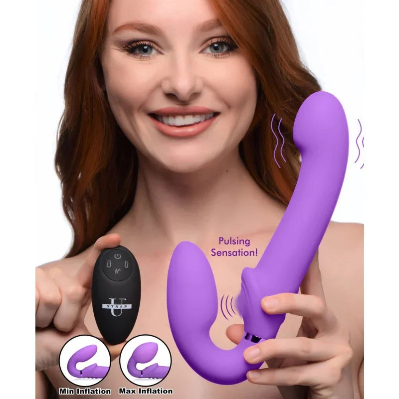 10x Ergo- Fit G-Pulse Inflatable and Vibrating Strapless Strap- on - Purple - MyPleasure