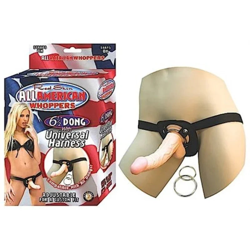 All American Whoppers 6.5-Inch- Dong With Universa Harness- Flesh - MyPleasure