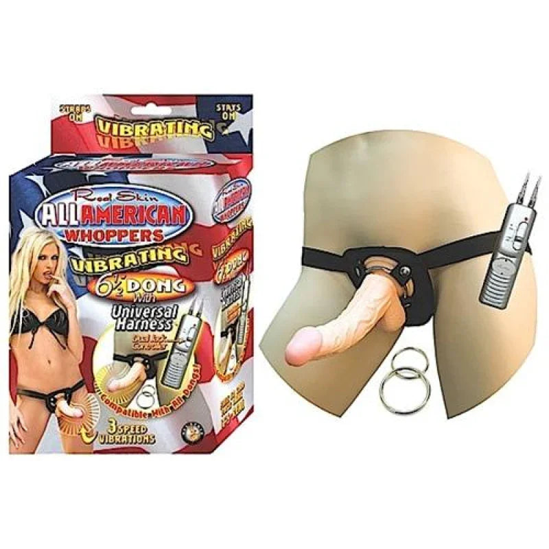 All American Whoppersvibrating 6.5-Inch Dong With Universasl Harness - Flesh - MyPleasure