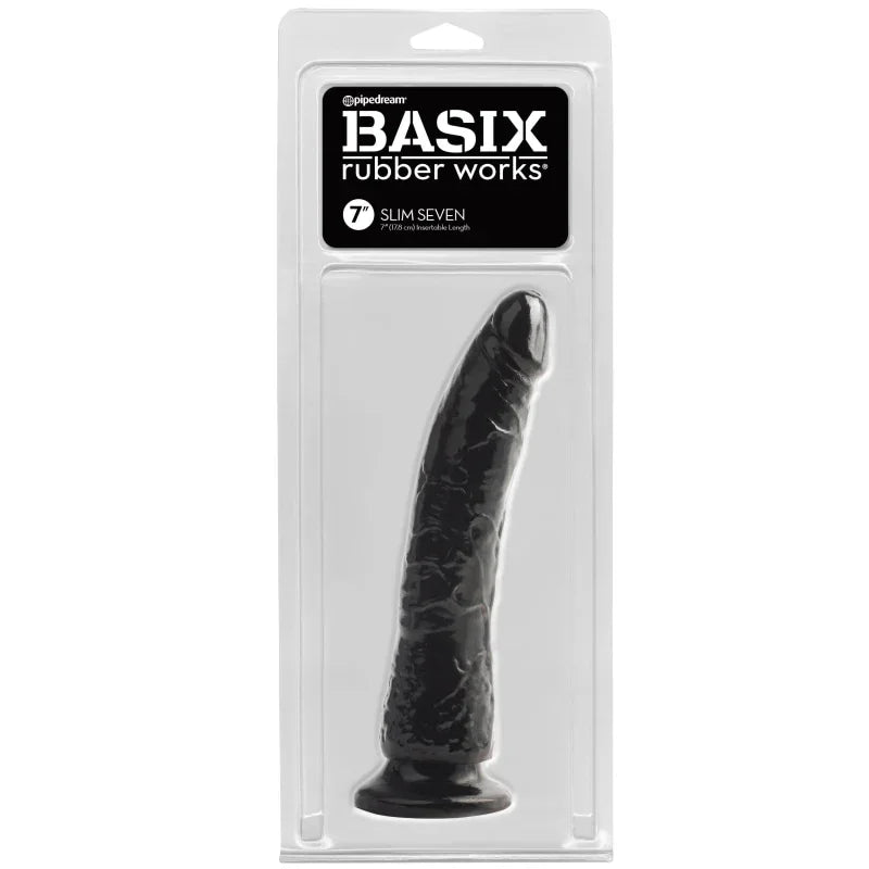 Basix Rubber Works - Slim 7 Inch With Suction Cup - Black - MyPleasure