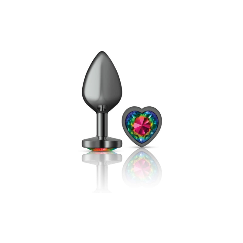 Cheeky Charms - Gunmetal Metal Buttplug - Heart - Rainbow - Medium - Anal Toys & Stimulators