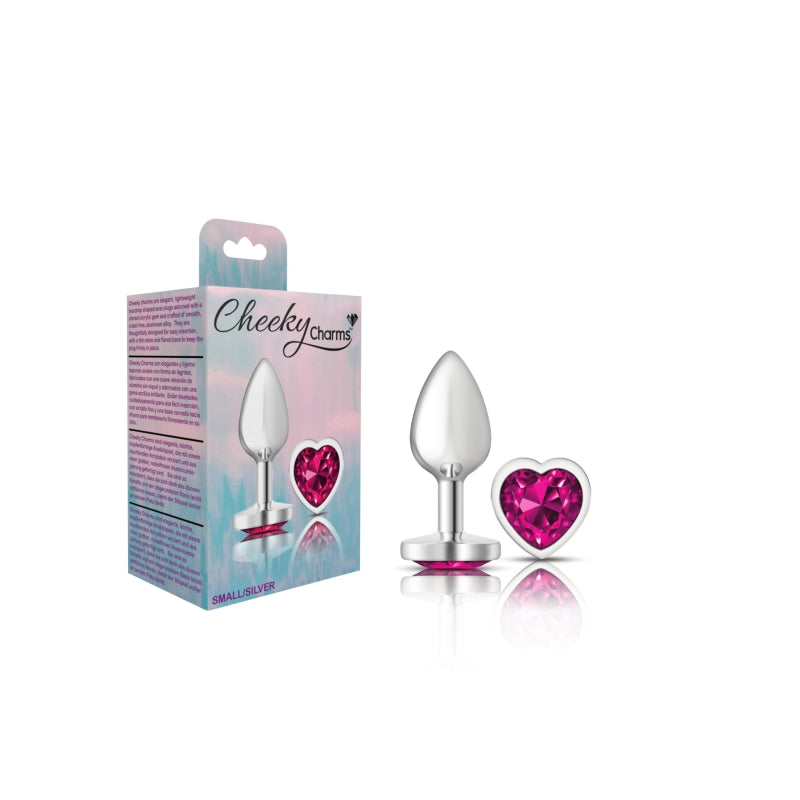Cheeky Charms - Silver Metal Butt Plug - Heart - Bright Pink - Small - Anal Toys & Stimulators