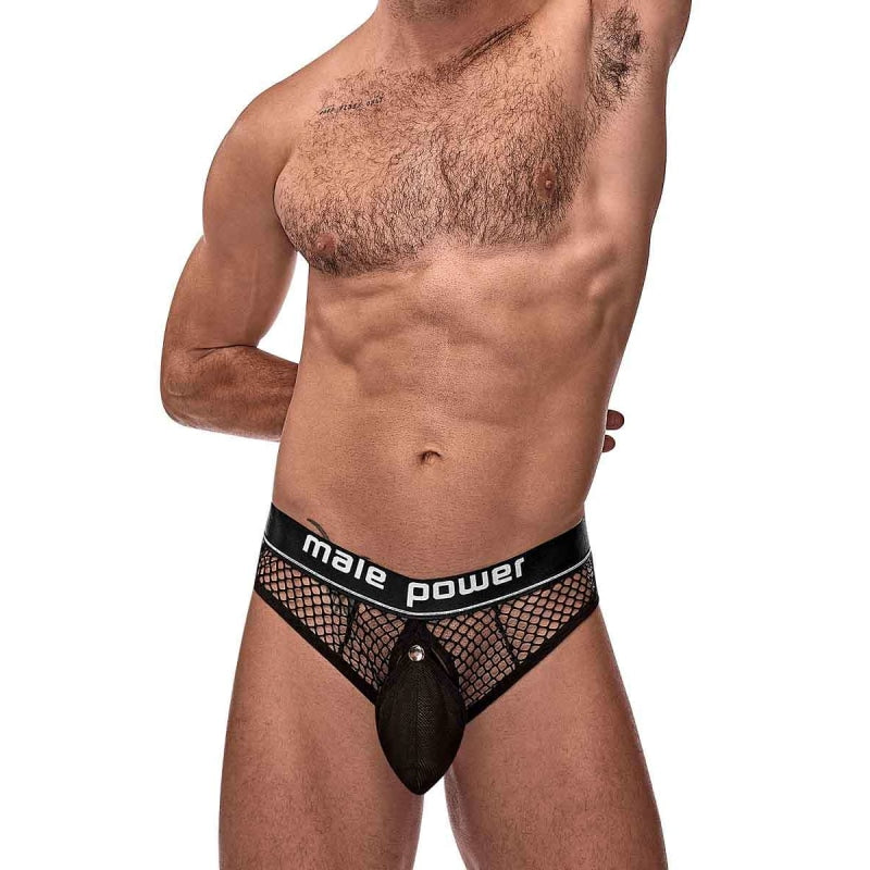Cock Pit Net Cock Ring Thong - L/ XL - Black - Lingerie & Sexy Apparel